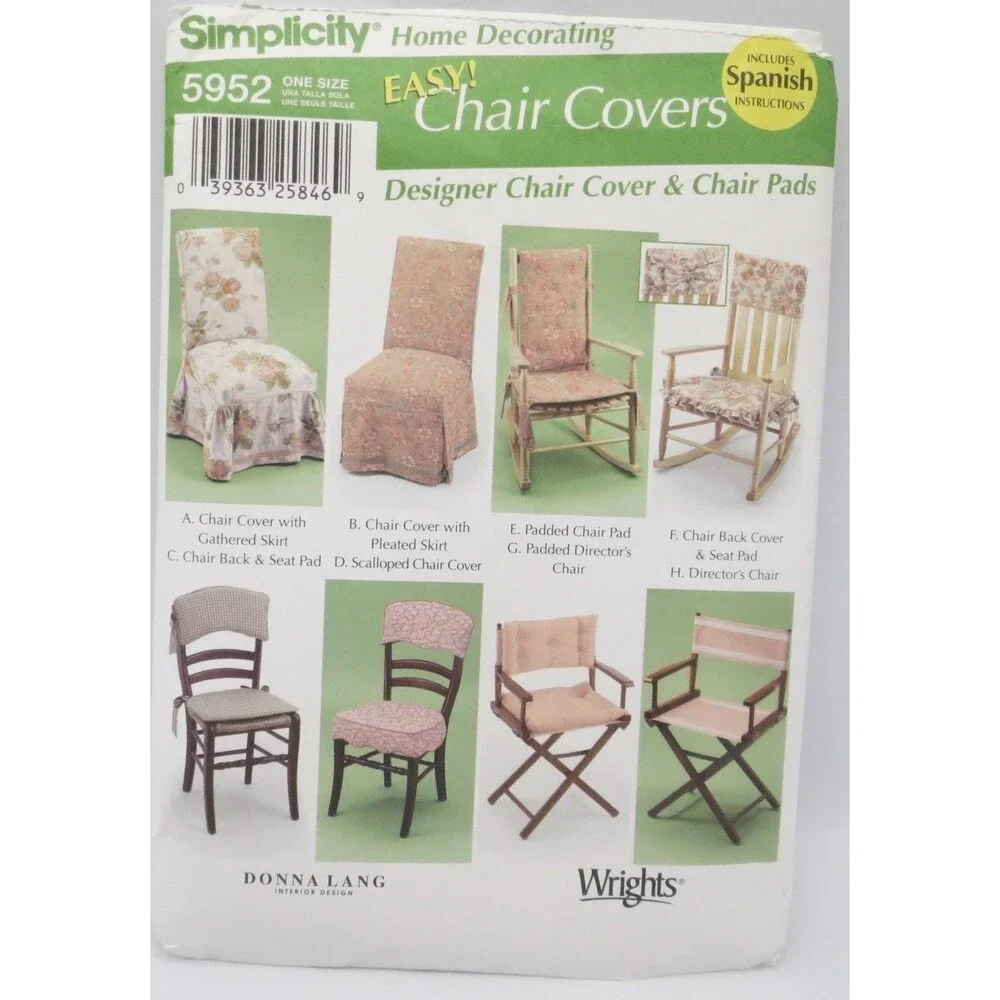 Simplicity 5952 Chair Covers & Pads ONE SIZE Home Decorating Easy DIY